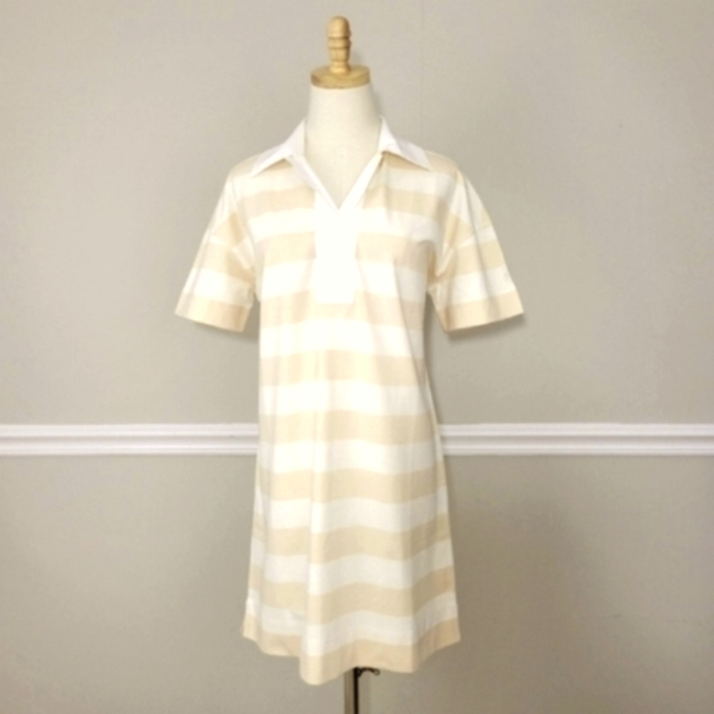 Everlane Light Tan Striped Shift Polo Short  sleeve Dress